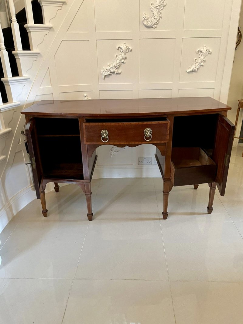 Quality Antique Edwardian Inlaid Mahogany Bow Fronted Sideboard - Image 3